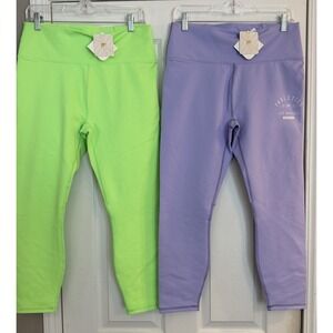 NWT Fabletics XL 2 Pairs Boost Powerhold High Waisted 7/8 Leggings Purple Green